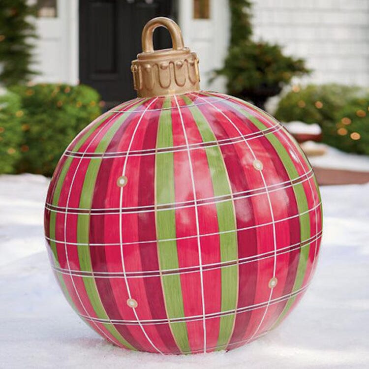 Christmas Ornament Ball Outdoor Pvc 60CM Inflatable Decorated Ball PVC Giant Big Large Balls Xmas Tree Decorations Toy Ball Gifts prettychix Red grids 1PC 60cm