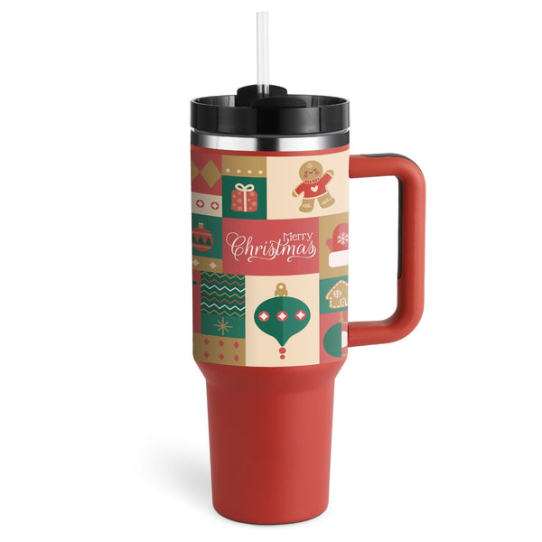 Christmas Thermal Mug 40oz Straw Coffee Insulation Cup With Handle Portable Car Stainless Steel Water Bottle LargeCapacity Travel BPA Free Thermal Mug Gifts prettychix Christmas Red 1200ML 