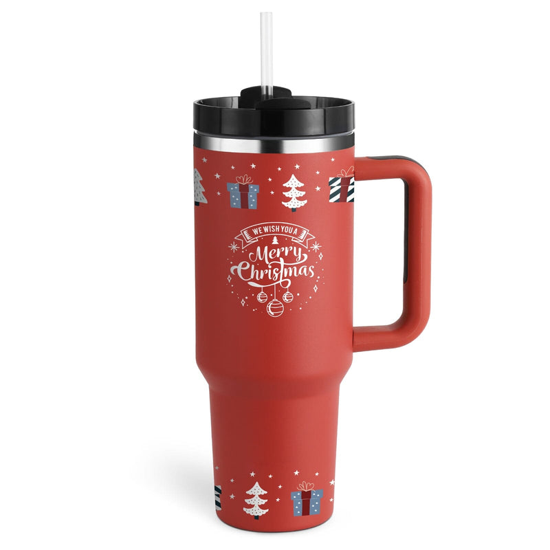 Christmas Thermal Mug 40oz Straw Coffee Insulation Cup With Handle Portable Car Stainless Steel Water Bottle LargeCapacity Travel BPA Free Thermal Mug Gifts prettychix Christmas Red B 1200ML 