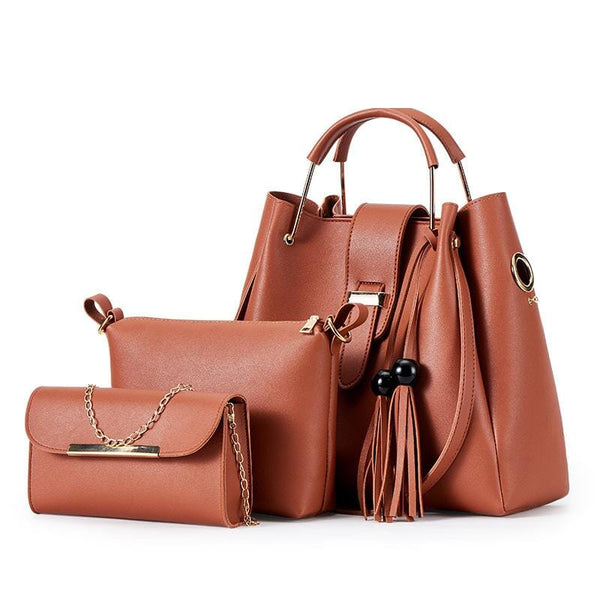 3-Piece Shoulder Bag And Purse Set prettychix Brown 