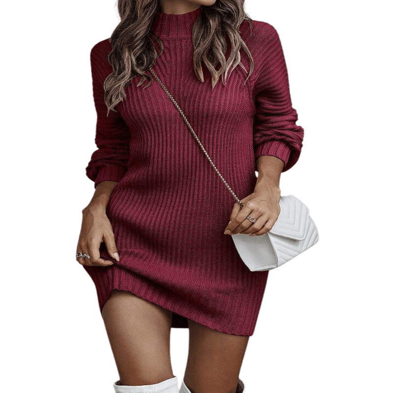Autumn Fashion Long Sleeve Sweater Dress Apparel prettychix FireBrick L 
