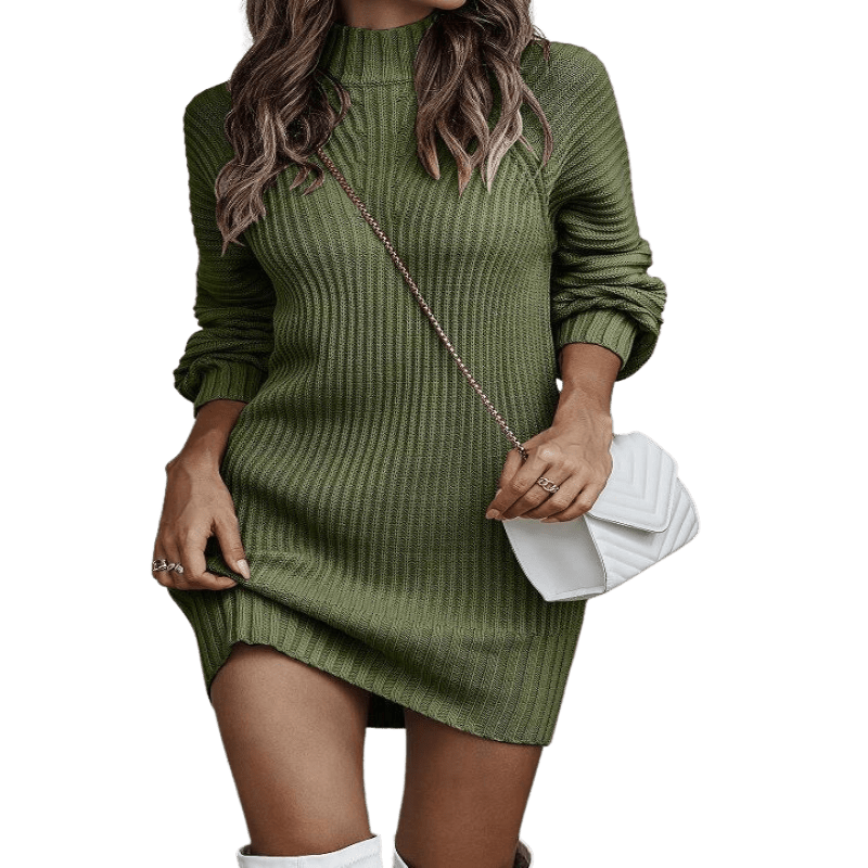 Autumn Fashion Long Sleeve Sweater Dress Apparel prettychix OliveDrab L 