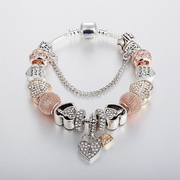 Beaded Heart Charm Bracelet Jewelry Pretty Chix Bracelet 21cm 