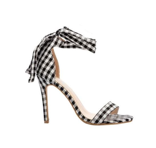 Checker Open Toe High Heel Sandals prettychix Black 7.5 