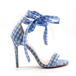 Checker Open Toe High Heel Sandals prettychix Blue 6.5 