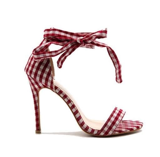 Checker Open Toe High Heel Sandals prettychix Red 8.5 