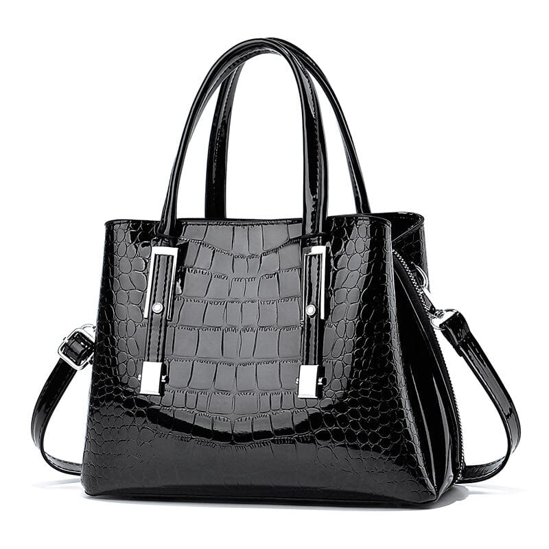 Crocodile Embossed Drop Front Handle Messenger Bag Purse prettychix Black 