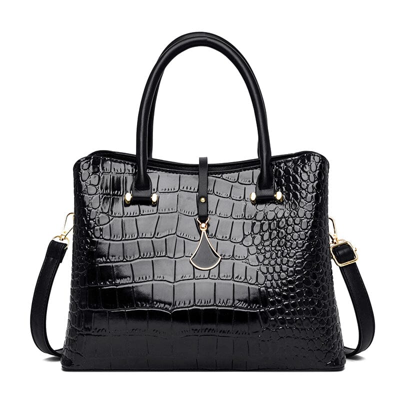 Crocodile Embossed Shoulder Messenger Handbag Purse prettychix Black 