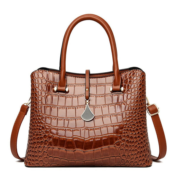Crocodile Embossed Shoulder Messenger Handbag Purse prettychix Brown 