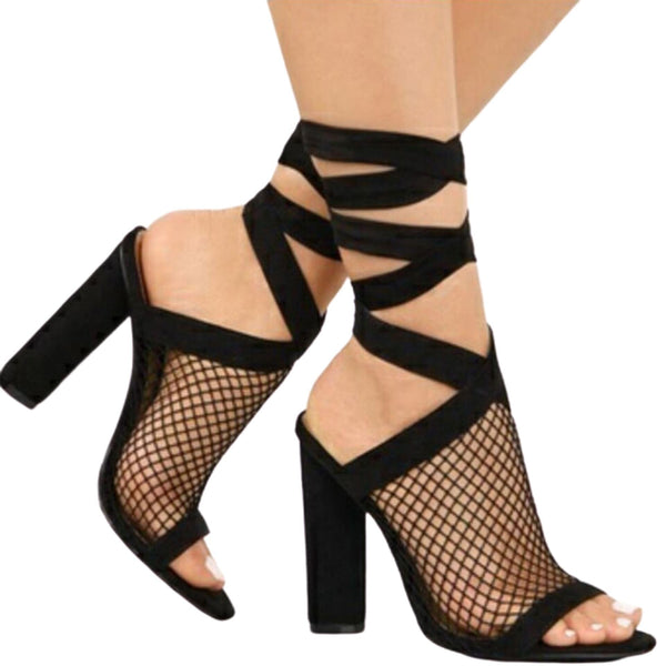 Fishnet Cross Strap Sandals Please select Pretty Chix Black 3 
