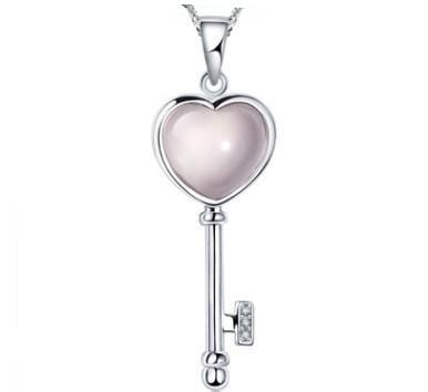 Heart Key Pink Opal Silver Necklace Jewelry Pretty Chix 