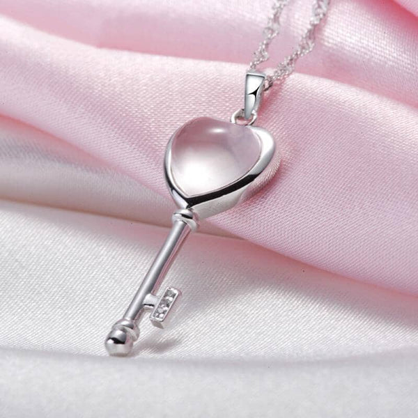 Heart Key Pink Opal Silver Necklace Jewelry Pretty Chix Sterling Siver 