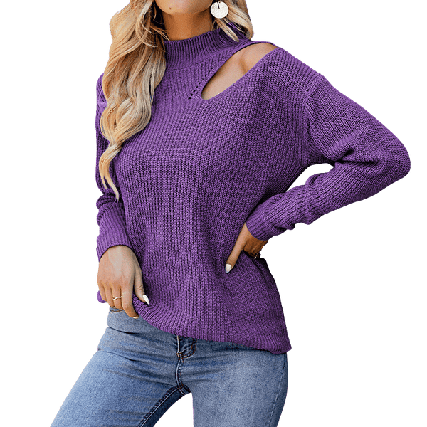 High Collar Shoulder Cutout Sweater Women Apparel prettychix 