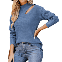 High Collar Shoulder Cutout Sweater Women Apparel prettychix 