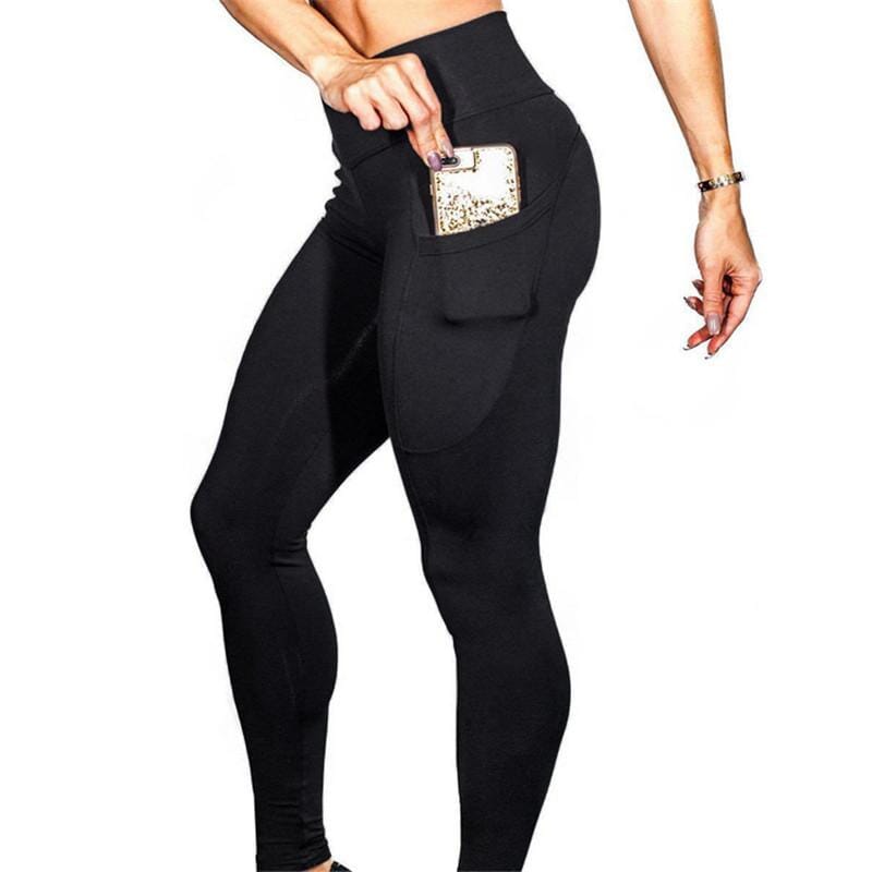 High Waist Yoga Pants With Pocket Apparel Pretty Chix Black XL 