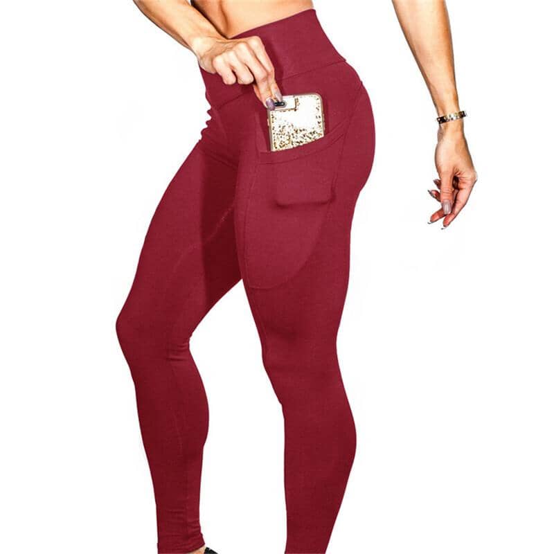 High Waist Yoga Pants With Pocket Apparel Pretty Chix DarkRed XL 