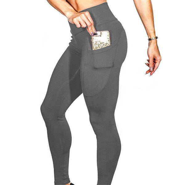 High Waist Yoga Pants With Pocket Apparel Pretty Chix Gray XL 