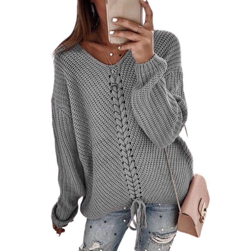 Loose Fit Knit Sweater Apparel Pretty Chix Gray M 