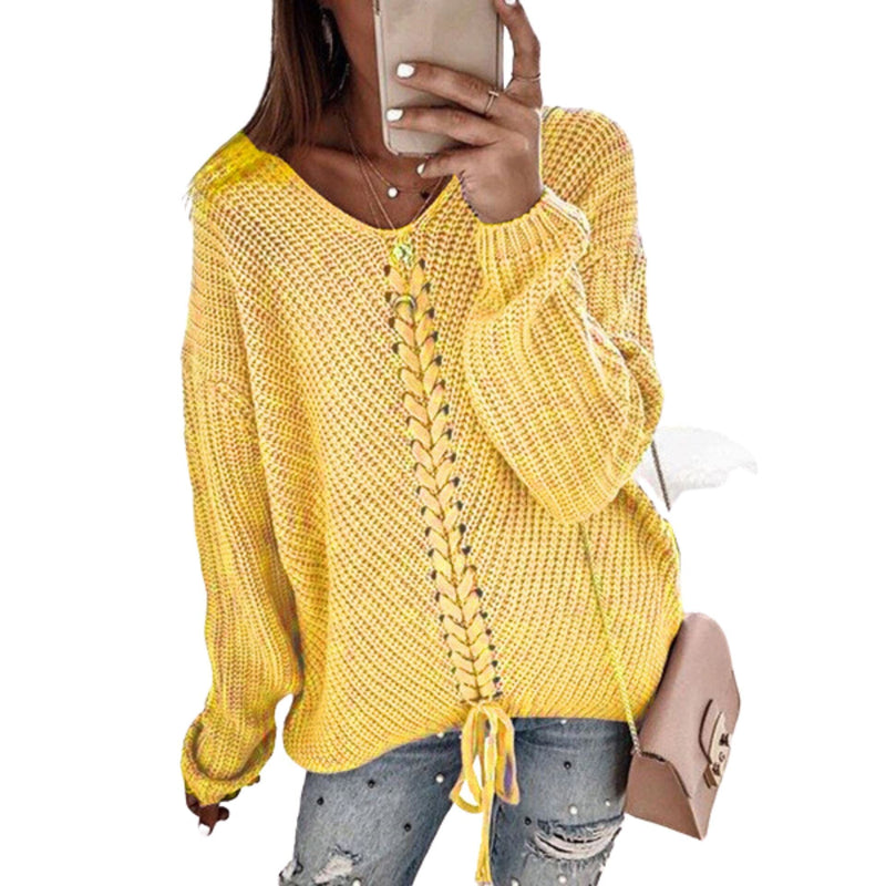 Loose Fit Knit Sweater Apparel Pretty Chix Yellow L 