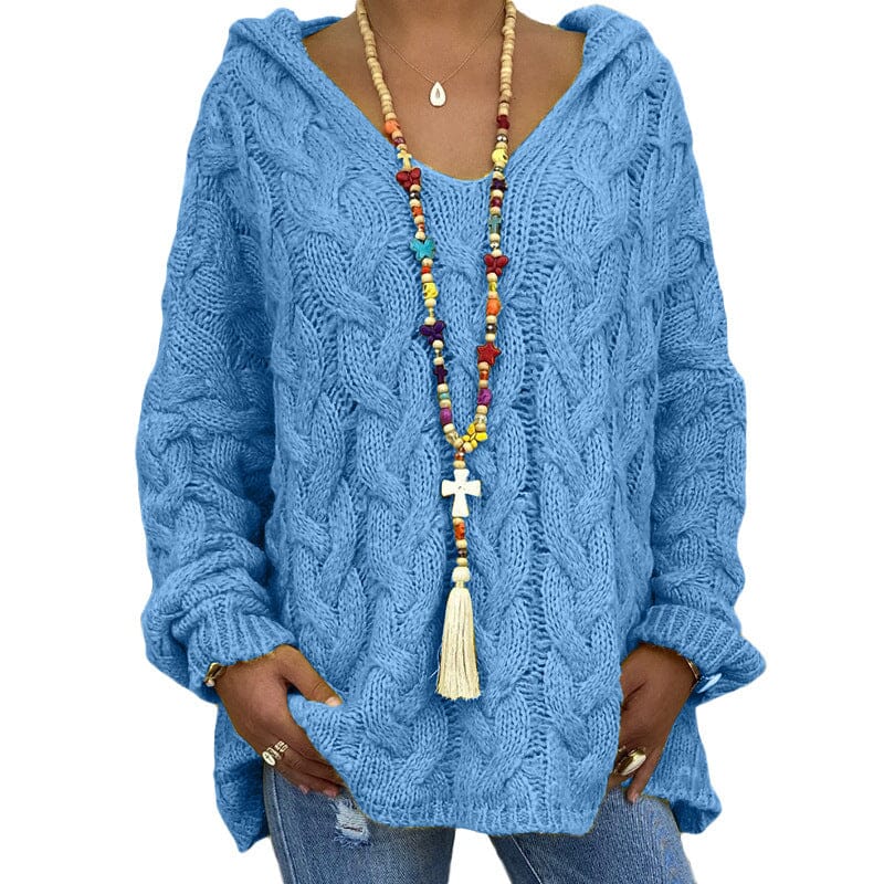Loose Fit Knitted Hoodie Sweater Apparel prettychix DodgerBlue 3XL 