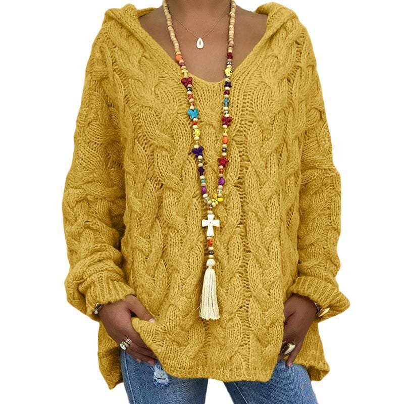 Loose Fit Knitted Hoodie Sweater Apparel prettychix Goldenrod 3XL 