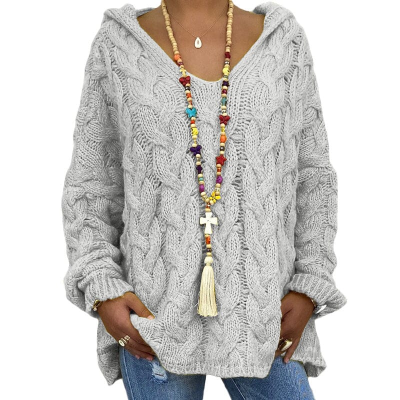 Loose Fit Knitted Hoodie Sweater Apparel prettychix LightGray 3XL 