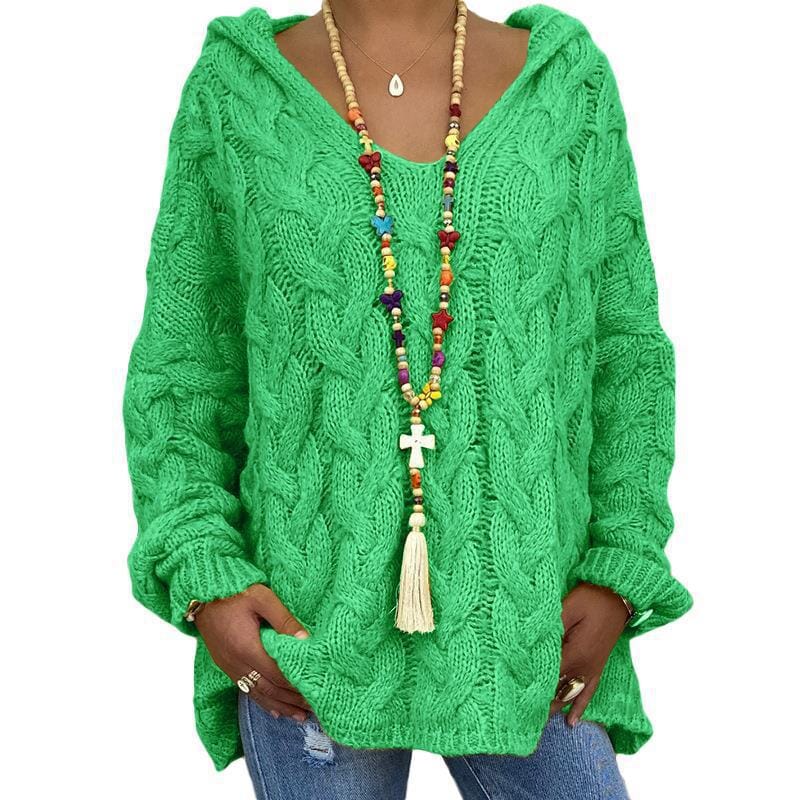 Loose Fit Knitted Hoodie Sweater Apparel prettychix LimeGreen 3XL 