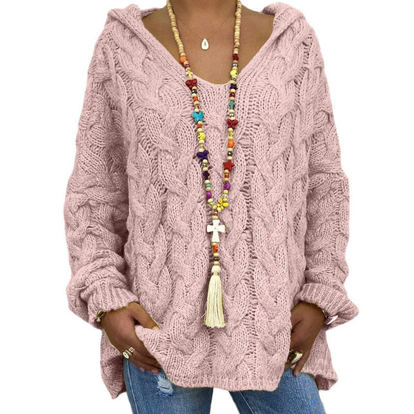 Loose Fit Knitted Hoodie Sweater Apparel prettychix Pink 3XL 