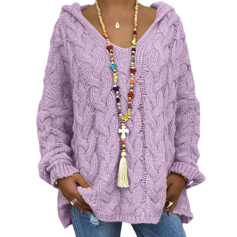 Loose Fit Knitted Hoodie Sweater Apparel prettychix Purple 3XL 