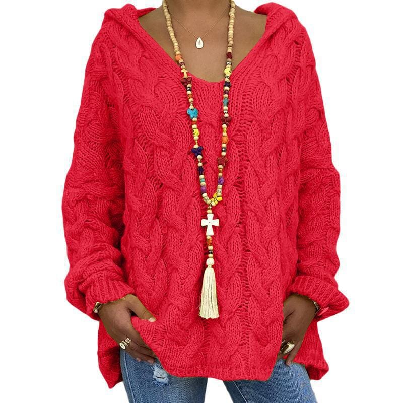 Loose Fit Knitted Hoodie Sweater Apparel prettychix Red 3XL 