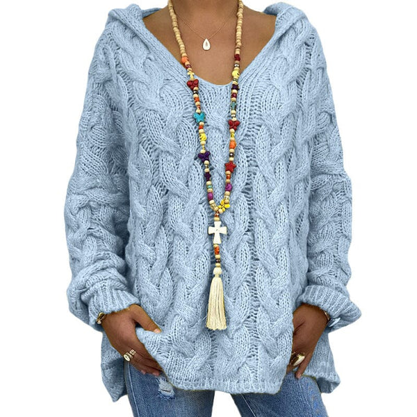 Loose Fit Knitted Hoodie Sweater Apparel prettychix Sky Blue 3XL 