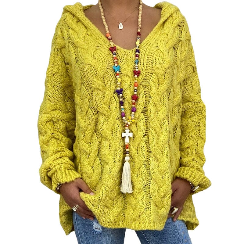 Loose Fit Knitted Hoodie Sweater Apparel prettychix Yellow 3XL 