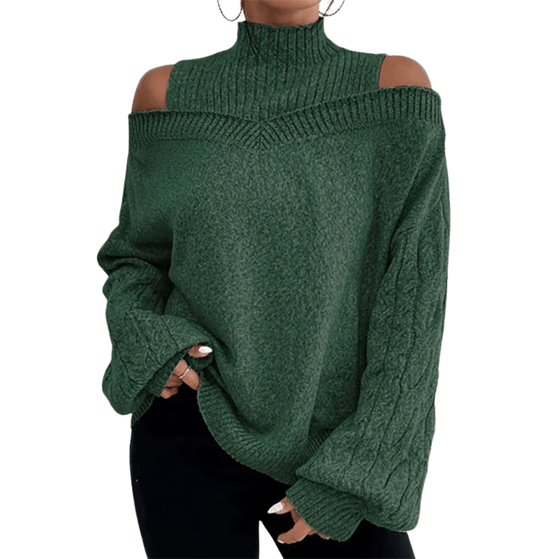 Mock Neck Cold Shoulder Sweater Apparel prettychix Green 2XL 
