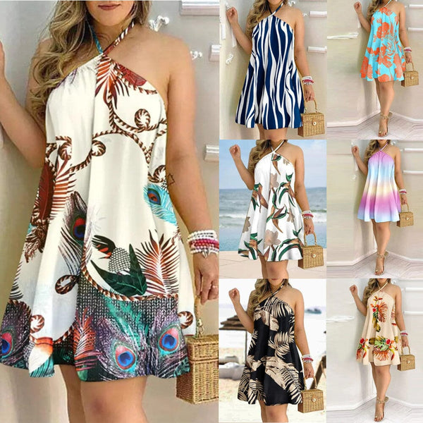 Pattern Print Mid-Skirt Halter Dress Apparel prettychix 