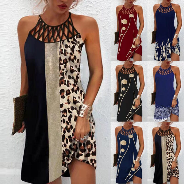 Pattern Print Net-Halter Dress Apparel prettychix 