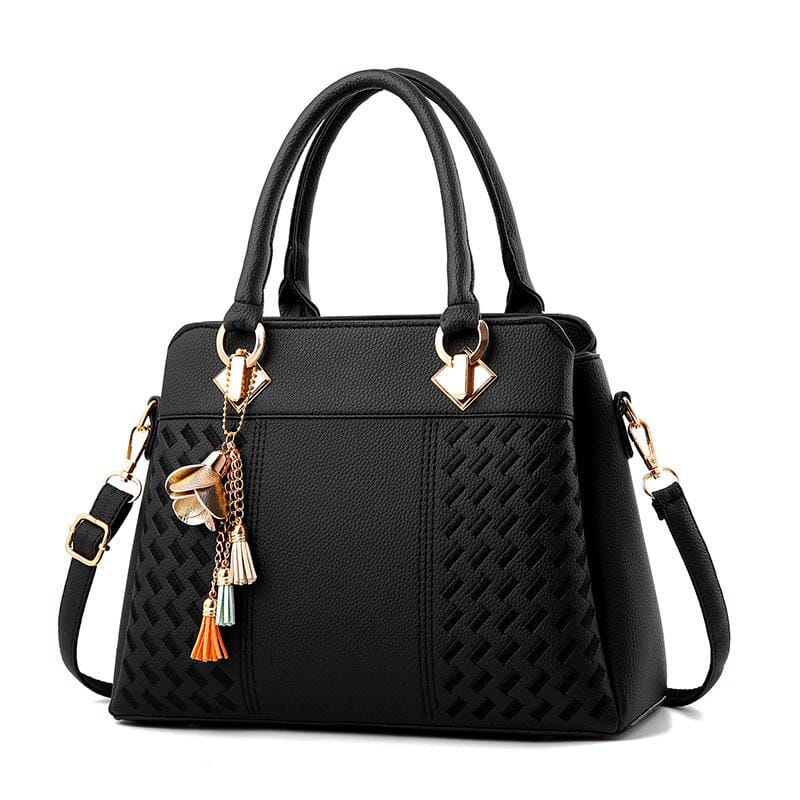 Patterned Handbag With Multi-Color Tassel prettychix 