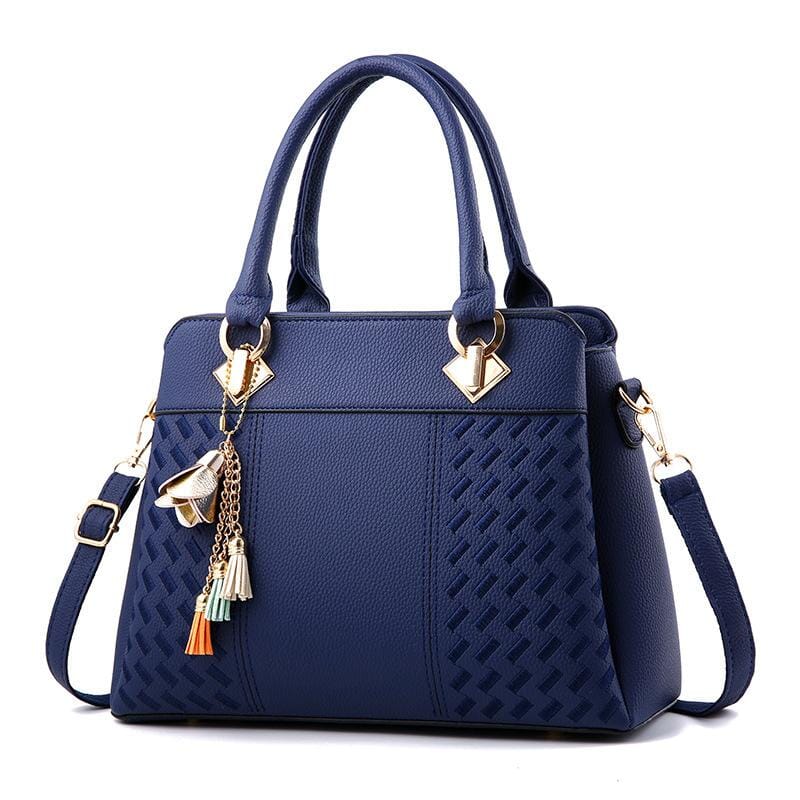 Patterned Handbag With Multi-Color Tassel prettychix Blue 
