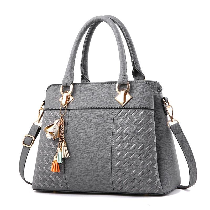 Patterned Handbag With Multi-Color Tassel prettychix Gray 