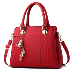 Patterned Handbag With Multi-Color Tassel prettychix Red 