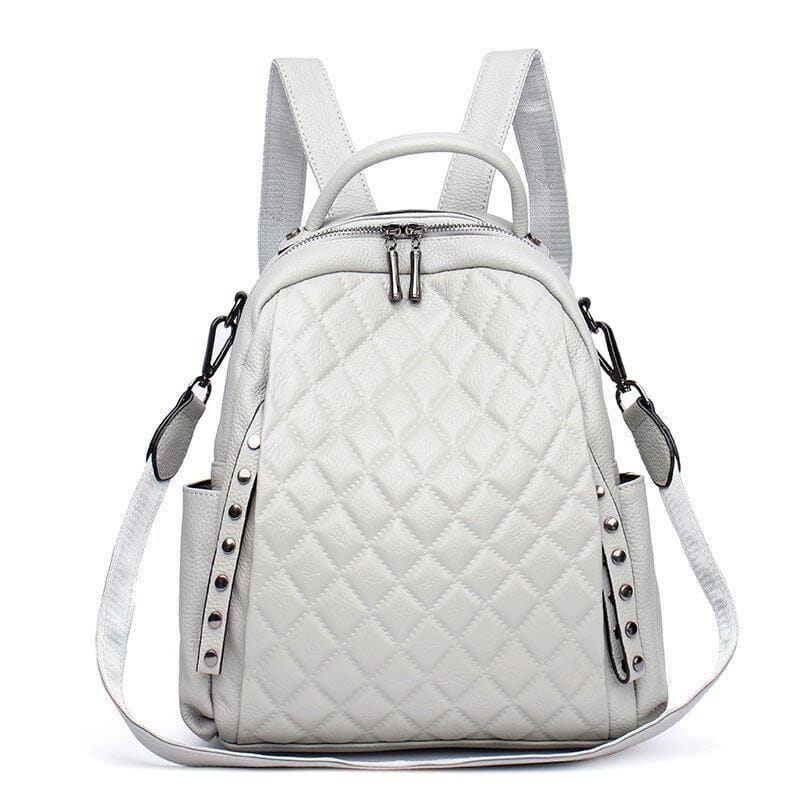 Quilted Pattern genuine leather Backpack Purse Purse prettychix Grey 