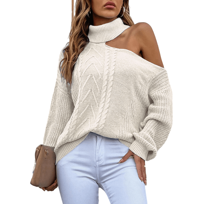 Shoulder Drop Turtleneck Sweater Apparel prettychix White L 