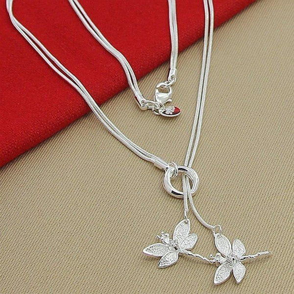 Silver Plated Dragonfly Necklace Jewelry Pretty Chix White 