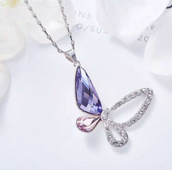Sterling Silver Butterfly Crystal Pendant Jewelry Pretty Chix 
