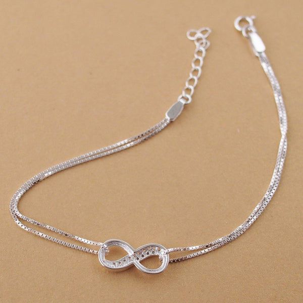 Sterling Silver Double Chain Infinity Bracelet Jewelry Pretty Chix 