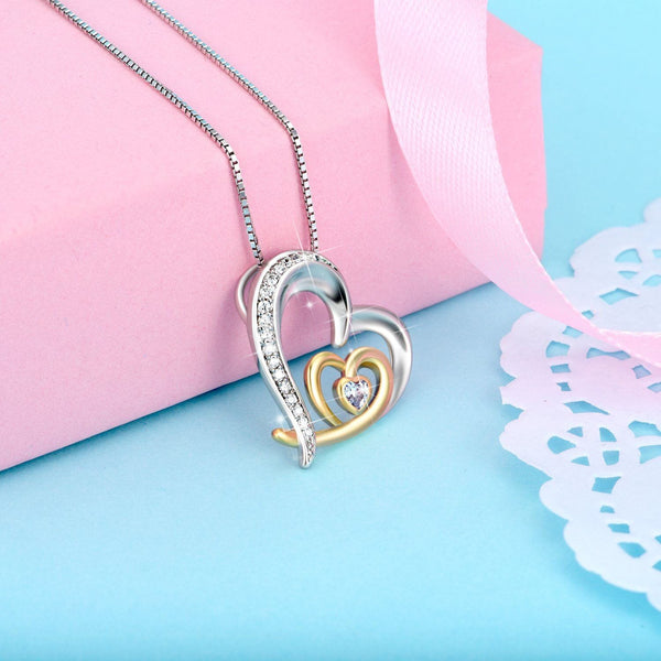 Sterling Silver Double Heart Necklace Jewelry Pretty Chix Sterling Silver 