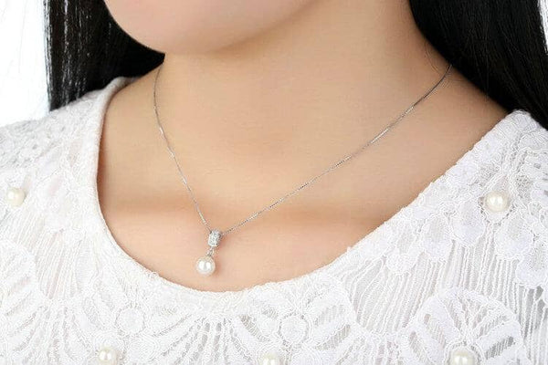 Sterling Silver Pearl and Zircon Necklace Jewelry Pretty Chix Silver 