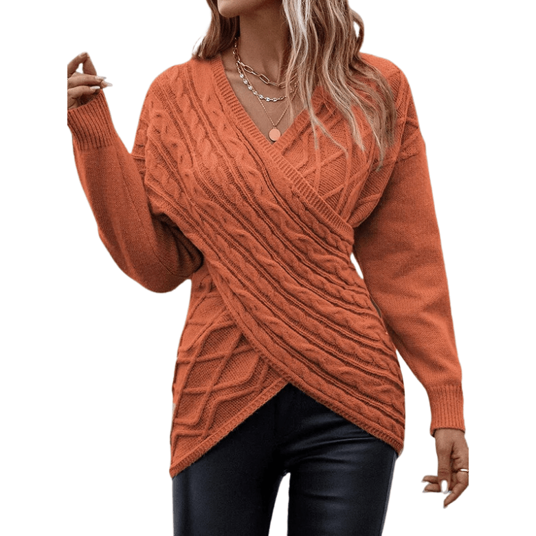 V-neck Crossbody Sweater Apparel prettychix Orange L 