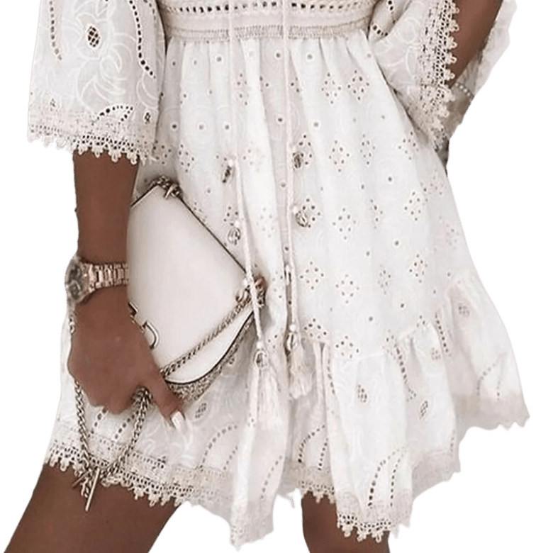 V-Neck Lace Embroidered Dress Apparel prettychix 