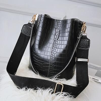 Vintage Leather Stone Pattern Crossbody Handbag prettychix Black 