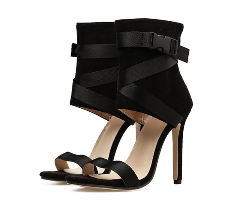 Wide Ankle Strap Open Toe High Sandals prettychix Black 6.5 